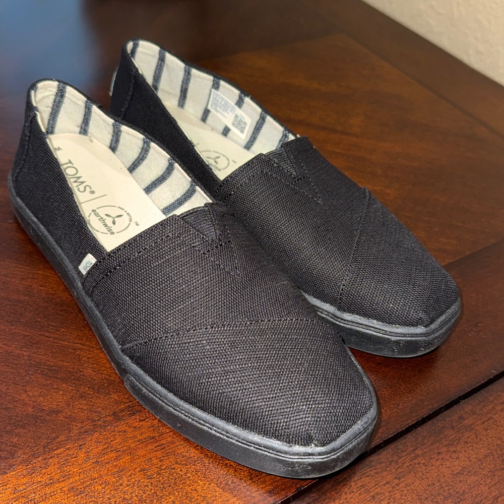 TOMS ALPARGATA CUPSOLE SLIP ON BLACK CANVAS SNEAKERS WOMEN’S SIZE 8 GUC SHOES - Picture 3 of 10